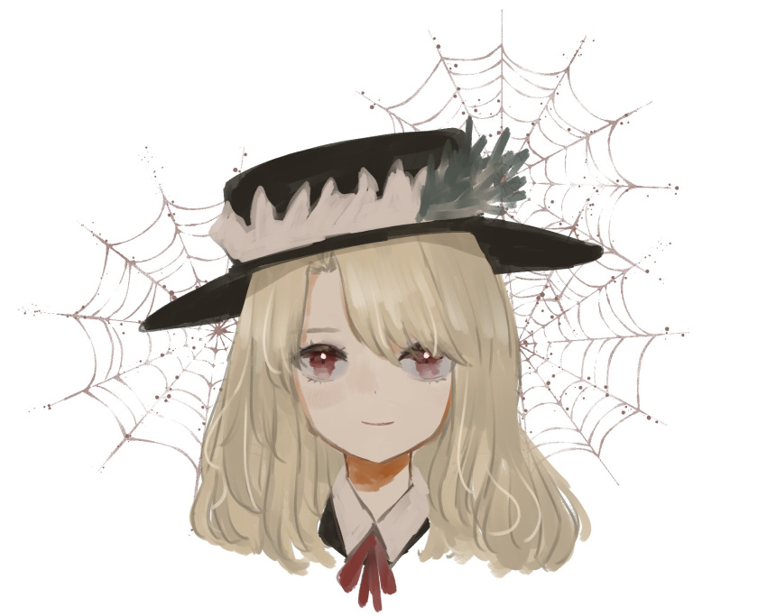 1girl, bangs, blonde_hair, bow, dolls_in_pseudo_paradise, enuchi_(jvdm7888), hat, hat_feather