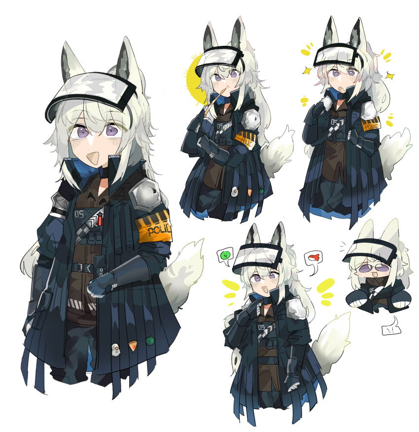 5girls, :d, :o, absurdres, animal_ears, arknights, armband, blue_gloves