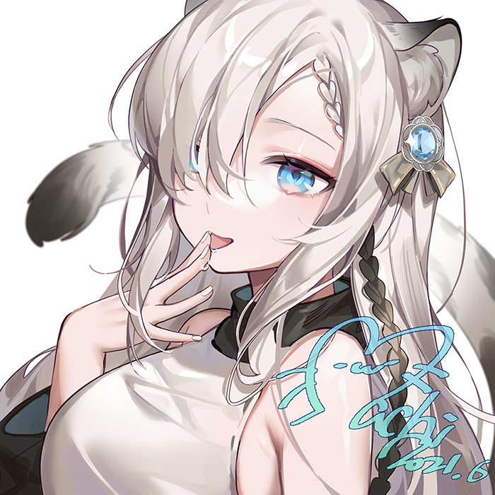 1girl, animal_ear_fluff, animal_ears, blue_eyes, braid, clothing_request, commentary_request, dated