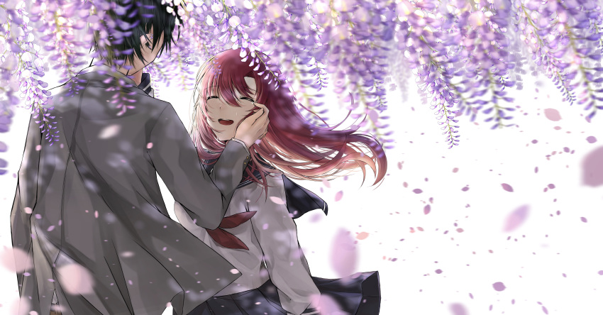 1boy, 1girl, absurdres, back, bangs, black_hair, closed_mouth, coat