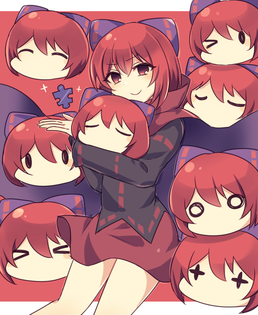 >_<, >_o, +_+, 1girl, ^_^, absurdres, bangs, black_shirt