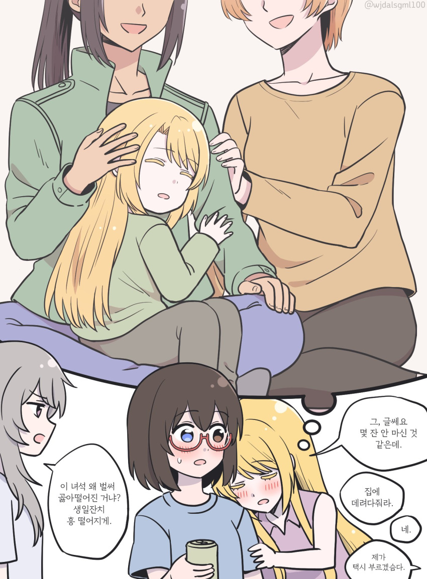 5girls, birthday, blonde_hair, brown_hair, child, couple, dreaming, glasses