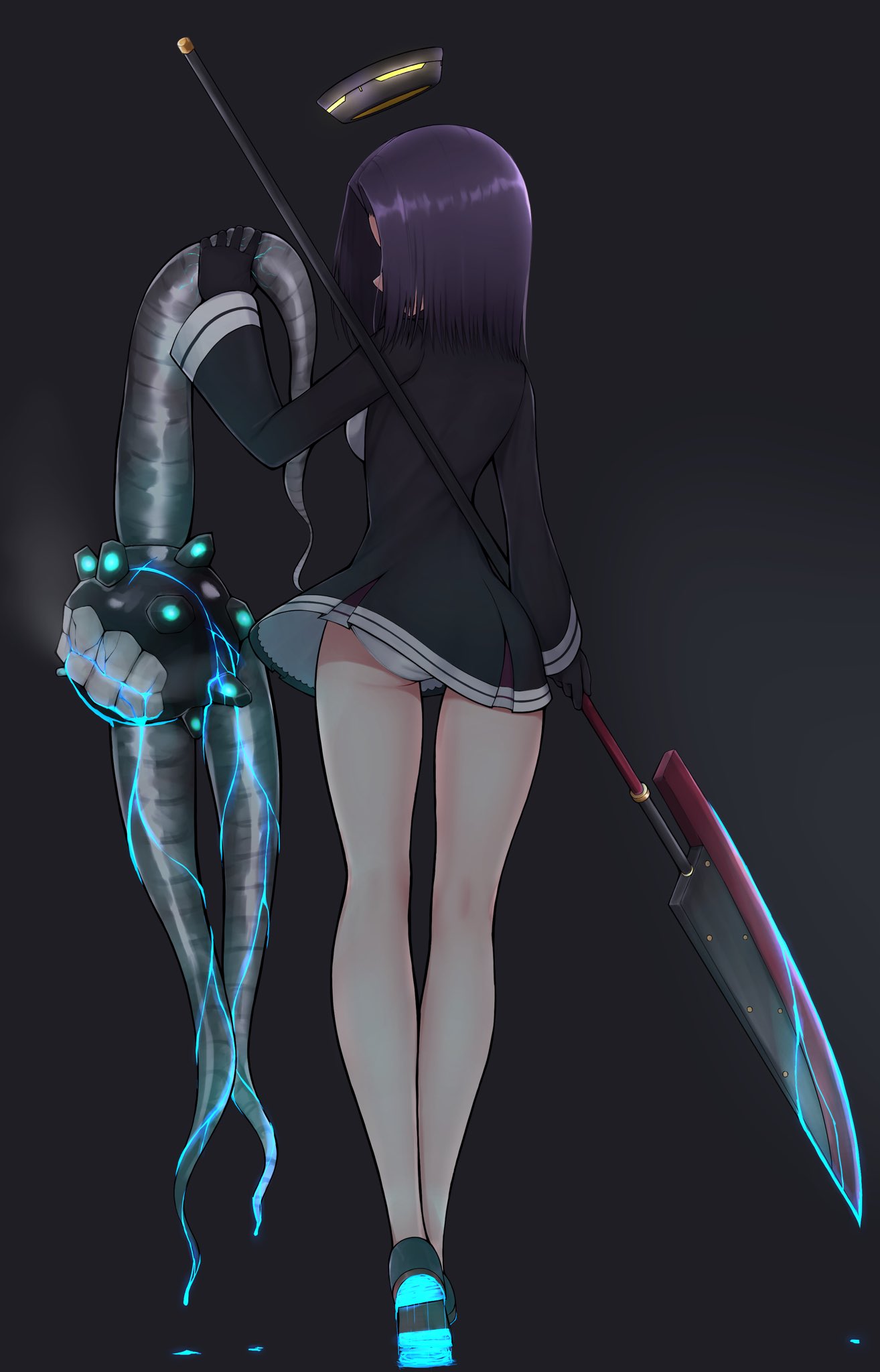1girl, abyssal_ship, black_background, black_dress, black_gloves, breasts, commentary_request, dress