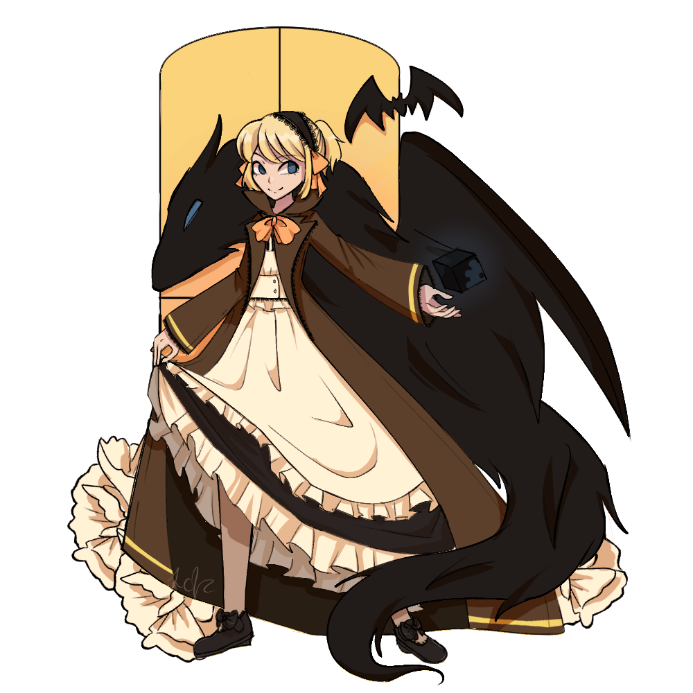 1boy, apron, bat, behemo, black_footwear, blonde_hair, blue_eyes, box