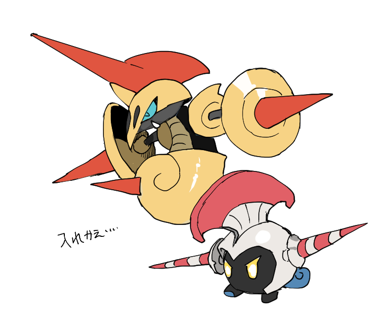 blue_eyes, commentary_request, escavalier, falinks, gen_5_pokemon, gen_8_pokemon, lance, newo_(shinra-p)