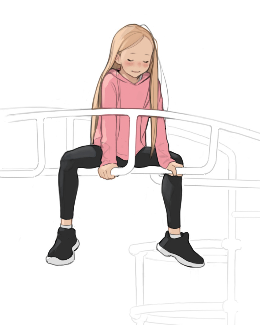 1girl, black_footwear, black_legwear, blonde_hair, blush, closed_eyes, facing_viewer, highres