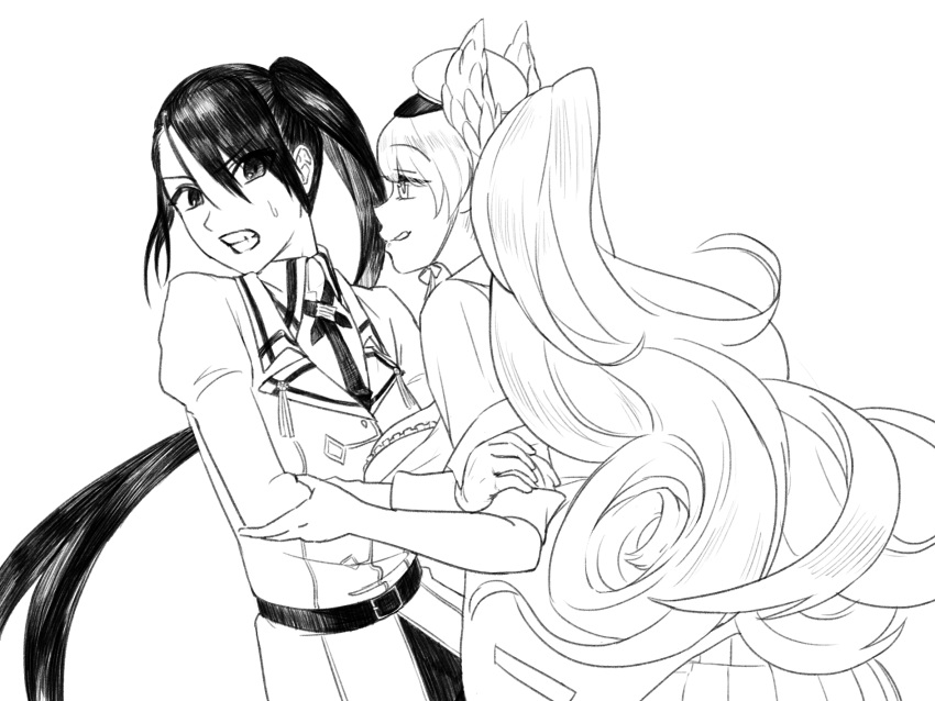 2girls, azur_lane, bra, check_commentary, chinese_commentary, clenched_teeth, commentary_request, eyebrows_visible_through_hair