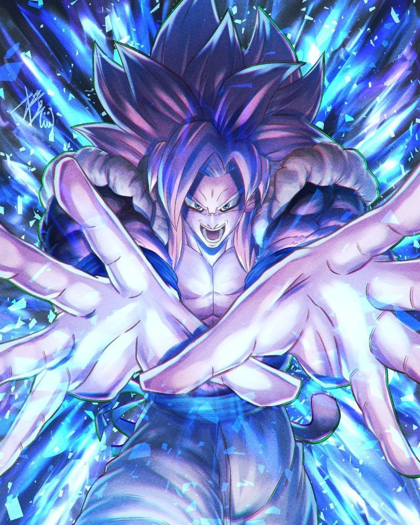 big_bang_kamehameha, blue_eyes, brown_fur, dragon_ball, dragon_ball_gt, gogeta, hands, highres