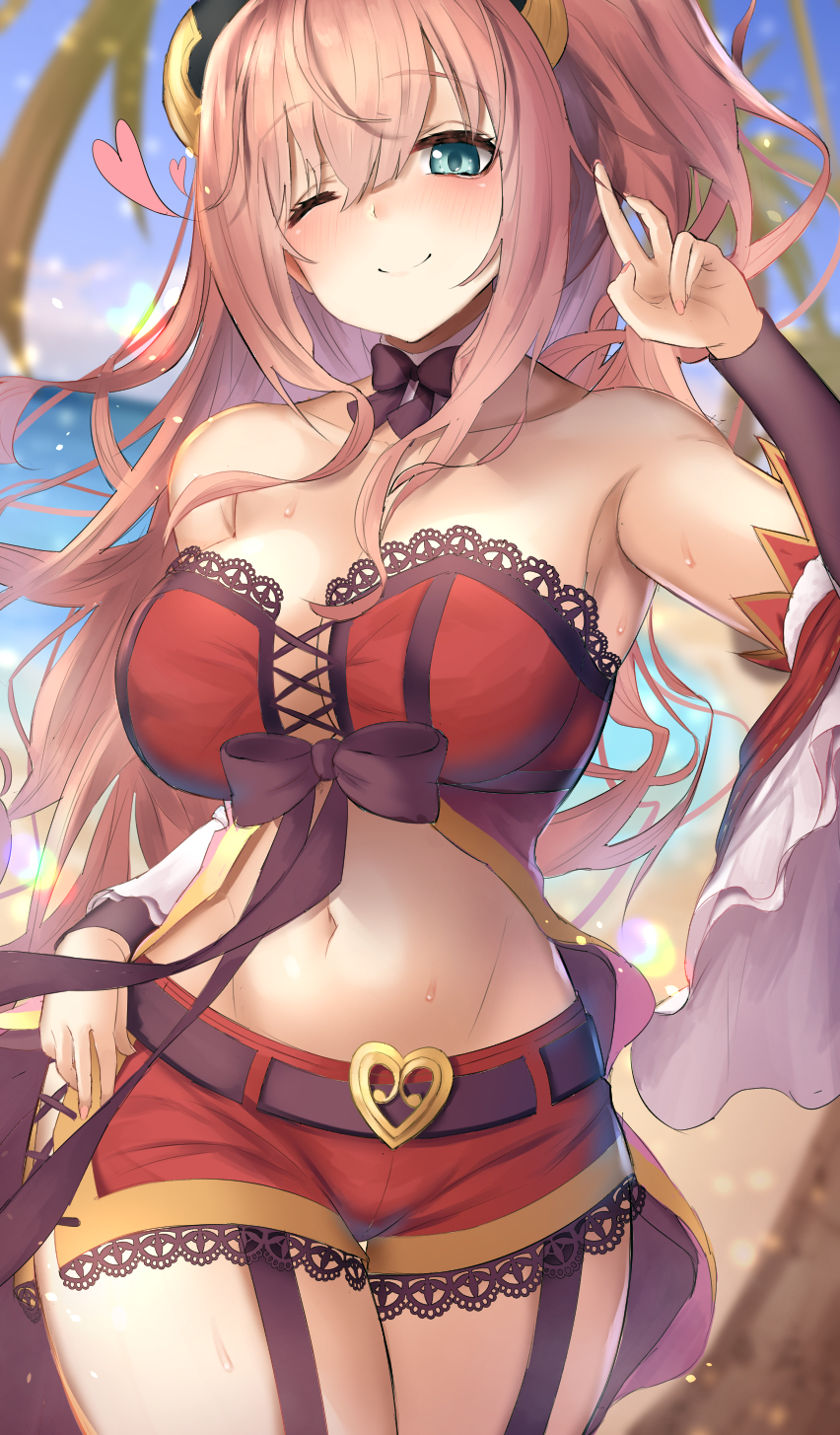 1girl, breasts, heart, highres, large_breasts, long_hair, mizuha_(pixiv56938668), one_eye_closed