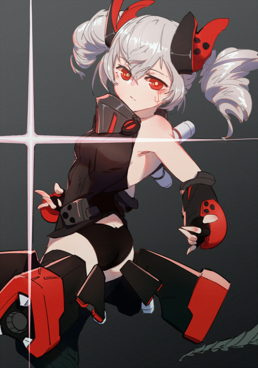 1girl, armpits, ass, bare_shoulders, black_panties, bronya_zaychik, bronya_zaychik_(black_nucleus), closed_mouth
