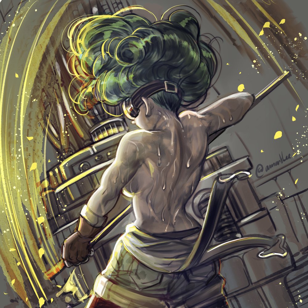 1girl, amartbee, breasts, brown_gloves, bulma, butt_crack, dragon_ball, dragon_ball_z