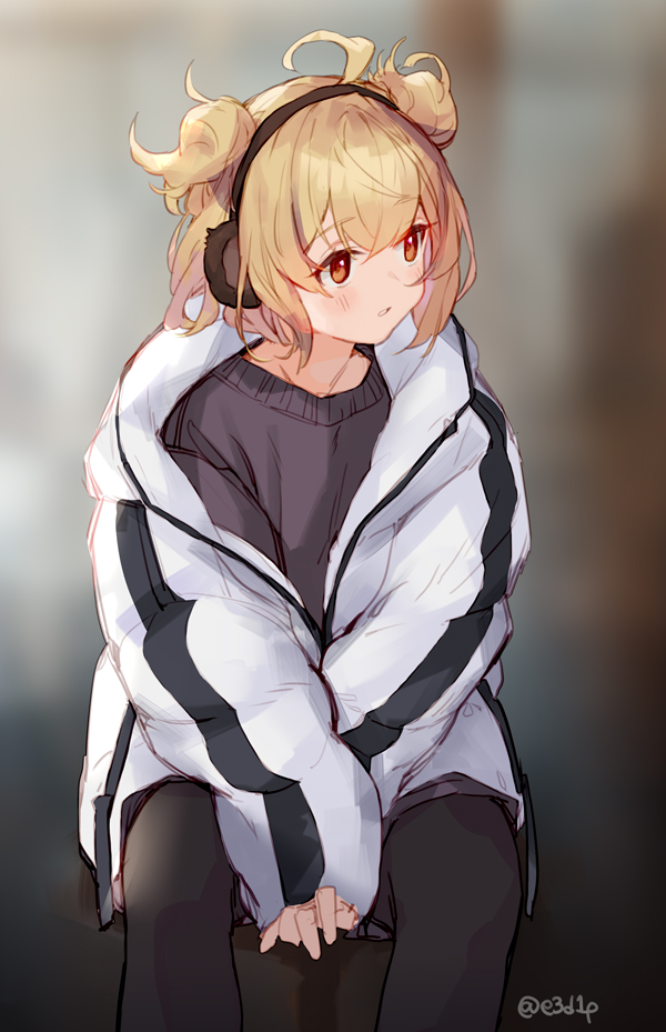 1girl, ahoge, andira_(granblue_fantasy), artist_name, bangs, black_legwear, blonde_hair, blush