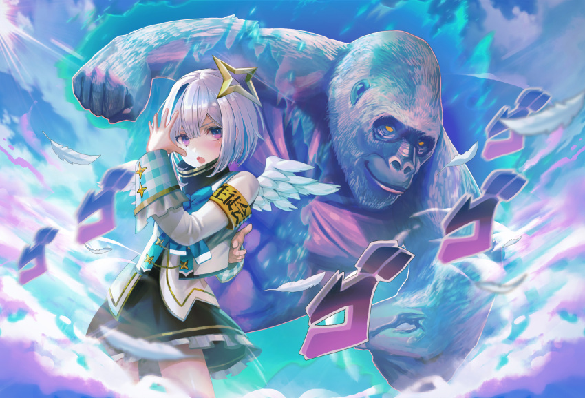 1girl, absurdres, amane_kanata, angel_wings, aqua_hair, armband, colored_inner_hair, commentary