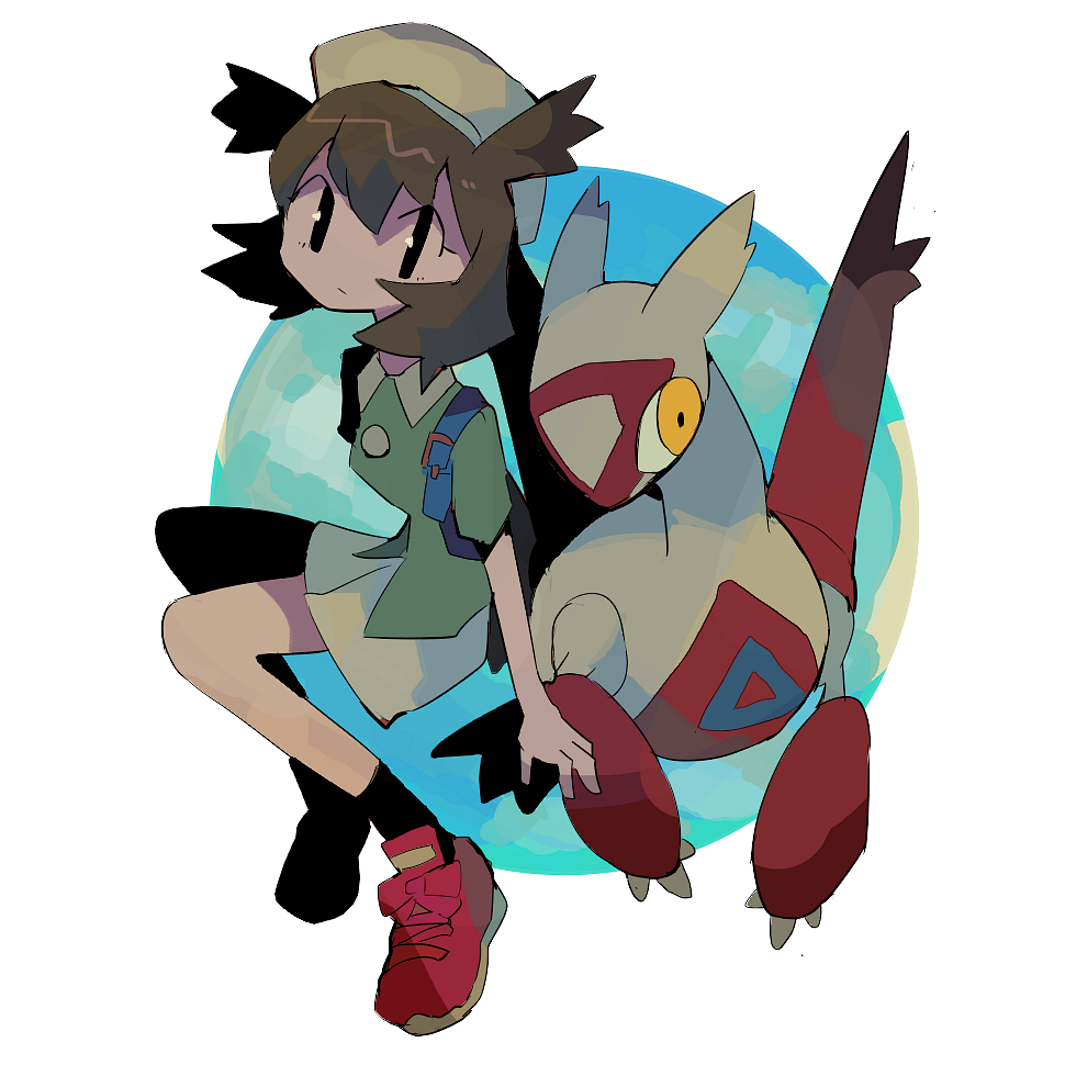 1girl, backpack, bag, bangs, bianca_(pokemon_m05), black_eyes, brown_hair, closed_mouth