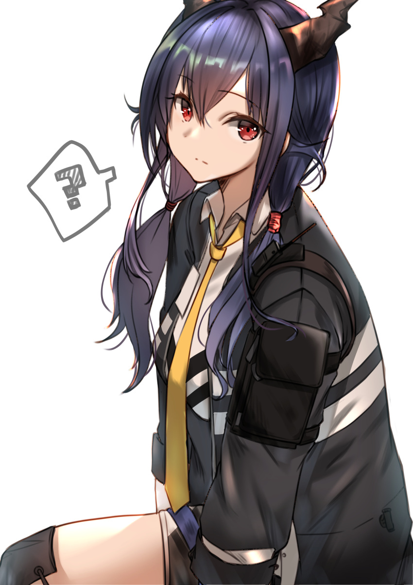 1girl, ?, absurdres, arknights, bangs, black_shorts, blue_hair, ch'en_(arknights)