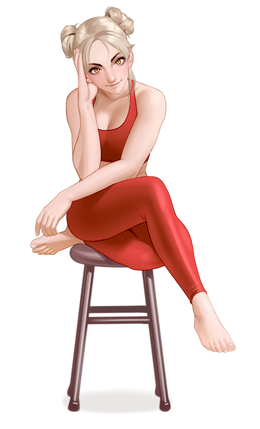 1girl, absurdres, bare_arms, bare_shoulders, barefoot, breasts, collarbone, commentary