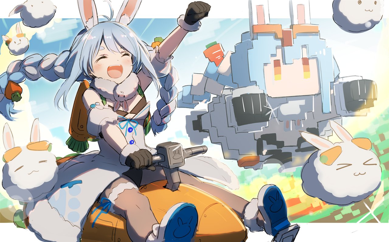 1girl, :d, animal_ear_fluff, animal_ears, antenna_hair, bangs, black_leotard, blue_hair