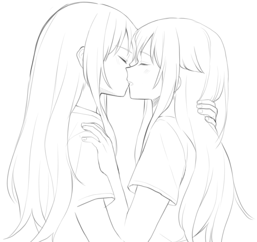 2girls, akatsuki_(osamaru36), closed_eyes, facing_another, hand_in_another's_hair, hand_on_another's_shoulder, himehina_channel, imminent_kiss