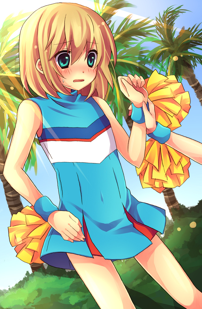 cheerleader, crossdressinging, heroman, joey_jones, male, meltydrop, palm_tree, riku_(melty_drop)