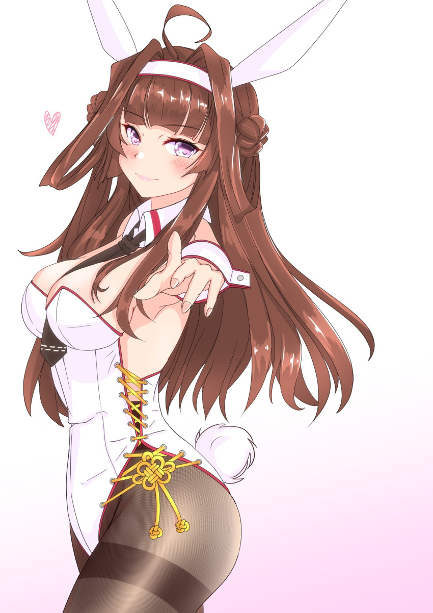 1girl, adapted_costume, ahoge, alternate_costume, animal_ears, between_breasts, black_legwear, black_neckwear