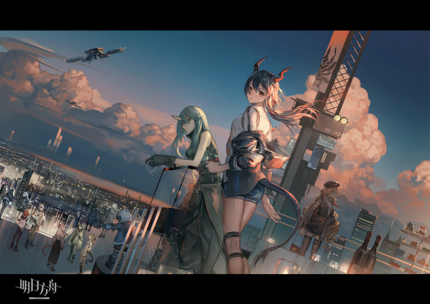 1boy, 6+girls, amiya_(arknights), angel, angel_wings, animal_ears, arknights, back