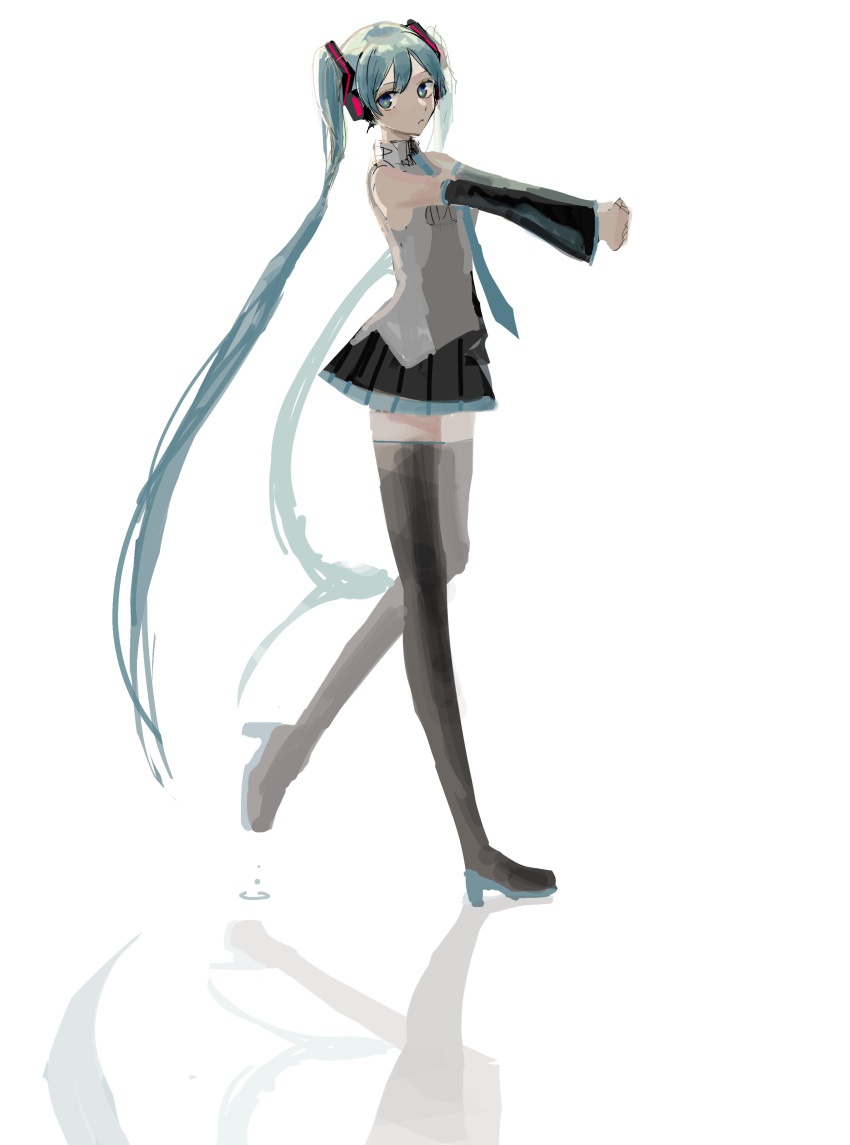1girl, absurdres, aqua_eyes, aqua_hair, aqua_neckwear, azu_(azukagamine), bare_shoulders, black_legwear