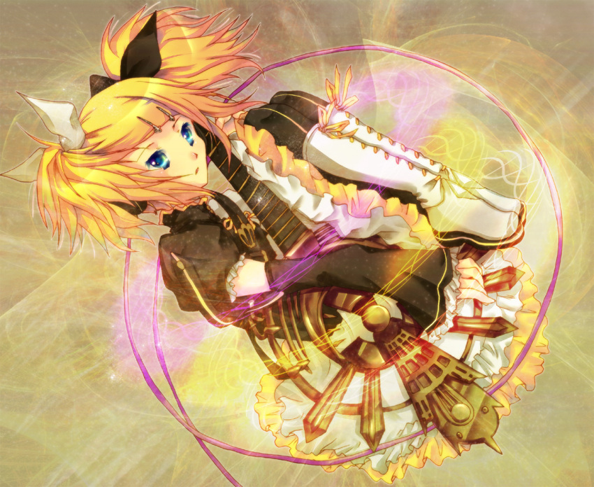alternate_hairstyle, bad_id, bass_guitar, blonde_hair, blue_eyes, boots, chaiusa, detached_sleeves