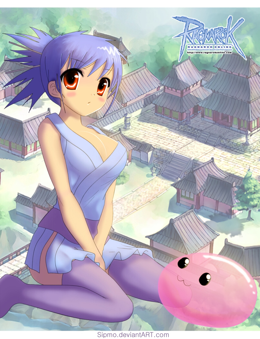 1girl, blue_hair, blush, breasts, highres, japanese_clothes, large_breasts, ninja
