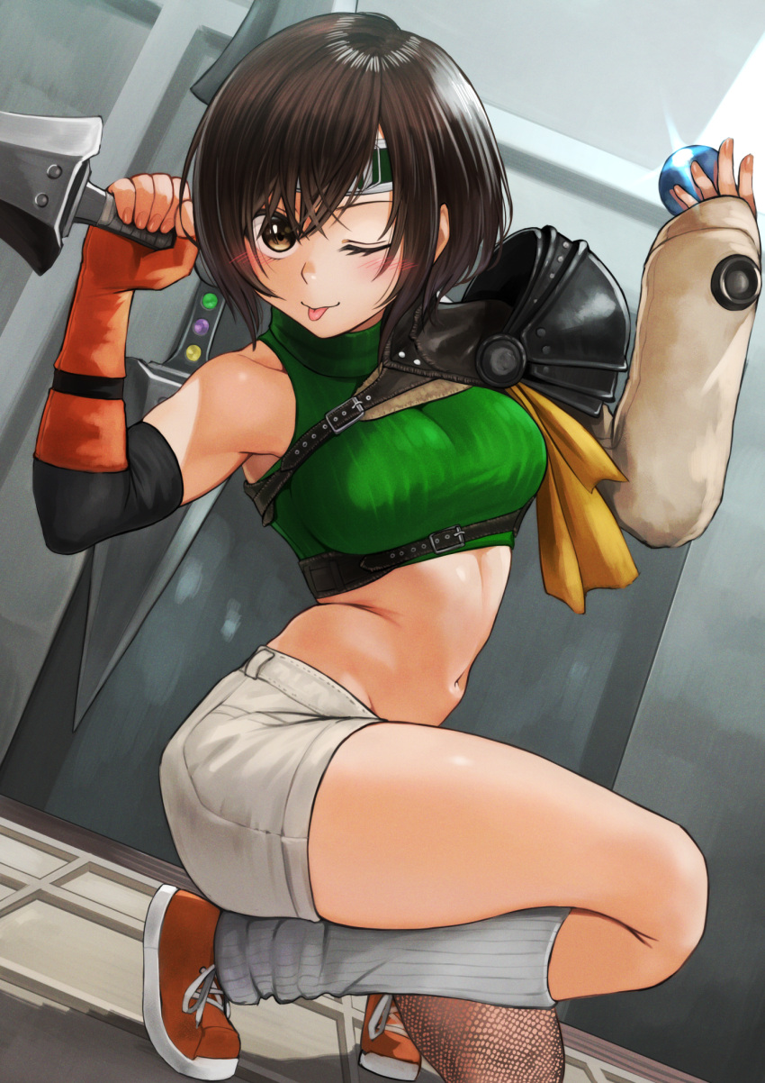 1girl, bangs, belt, breasts, brown_belt, brown_eyes, brown_gloves, brown_hair