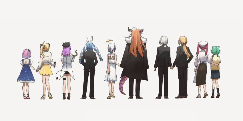 6+girls, absurdres, ahoge, alternate_costume, amane_kanata, animal, animal_ears, apron