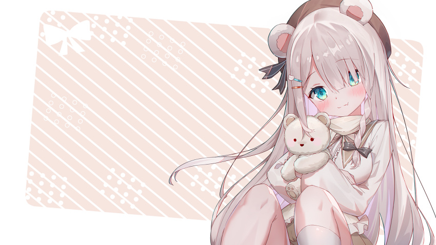 1girl, animal_ears, bangs, black_bow, blunt_bangs, border, bow, braid