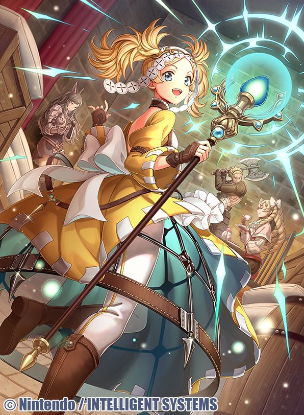 axe, back_bow, blonde_hair, boots, bow, dress, fire_emblem, fire_emblem_awakening