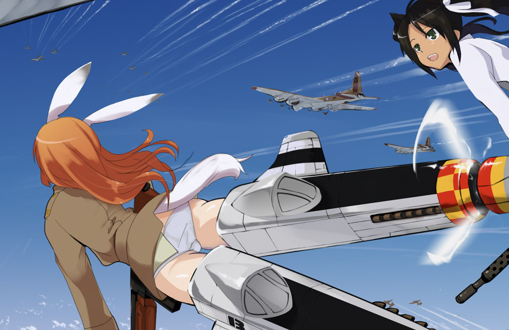 airplane, animal_ears, ass, b-17, bomber, charlotte_e_yeager, flying, francesca_lucchini