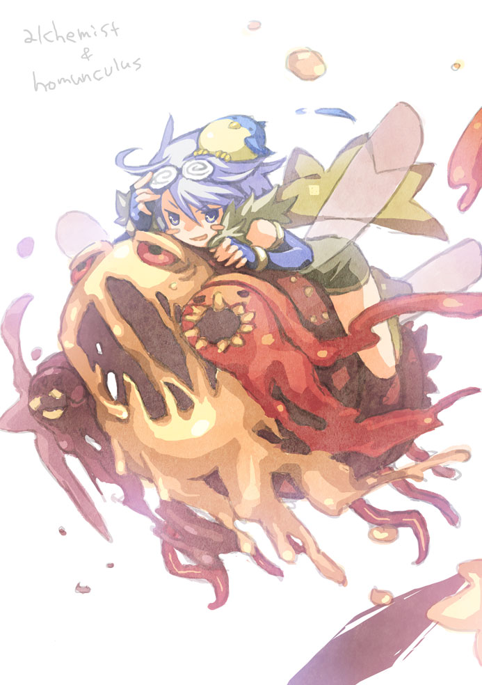 1girl, alchemist_(ragnarok_online), amistr_(ragnarok_online), animal_on_head, bangs, bird, bird_on_head, blue_eyes