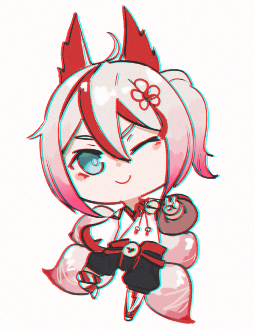 animal_ears, blue_eyes, chibi, fox_ears, fox_girl, fox_tail, full_body, hair_between_eyes