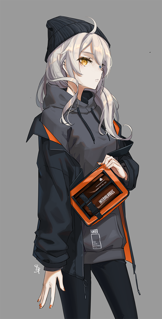 1girl, alternate_costume, antenna_hair, beanie, black_hoodie, black_jacket, blue_eyes, casual