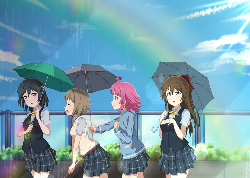 4girls, absurdres, cloud, day, highres, holding_umbrella, huge_filesize, lhm