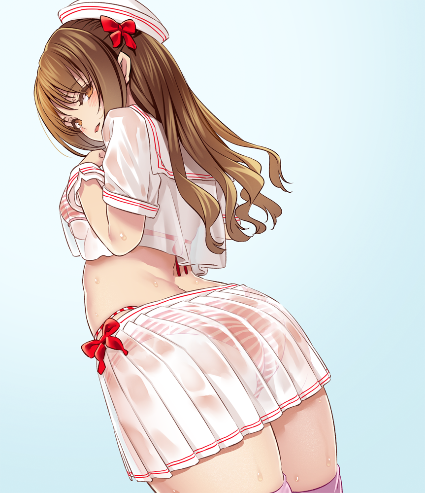 1girl, ass, bangs, bikini, blush, brown_eyes, brown_hair, eyebrows_visible_through_hair