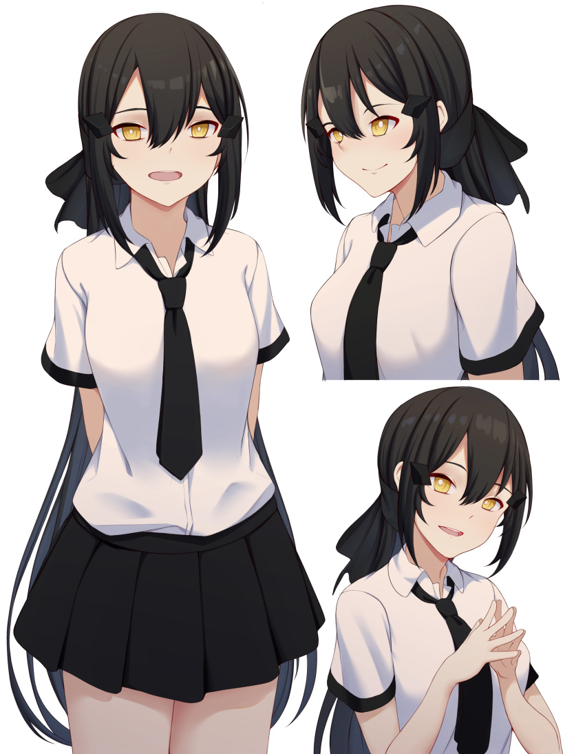 1girl, absurdres, act_(xadachit), black_hair, black_neckwear, black_skirt, breasts, dandelion_(girls_frontline)