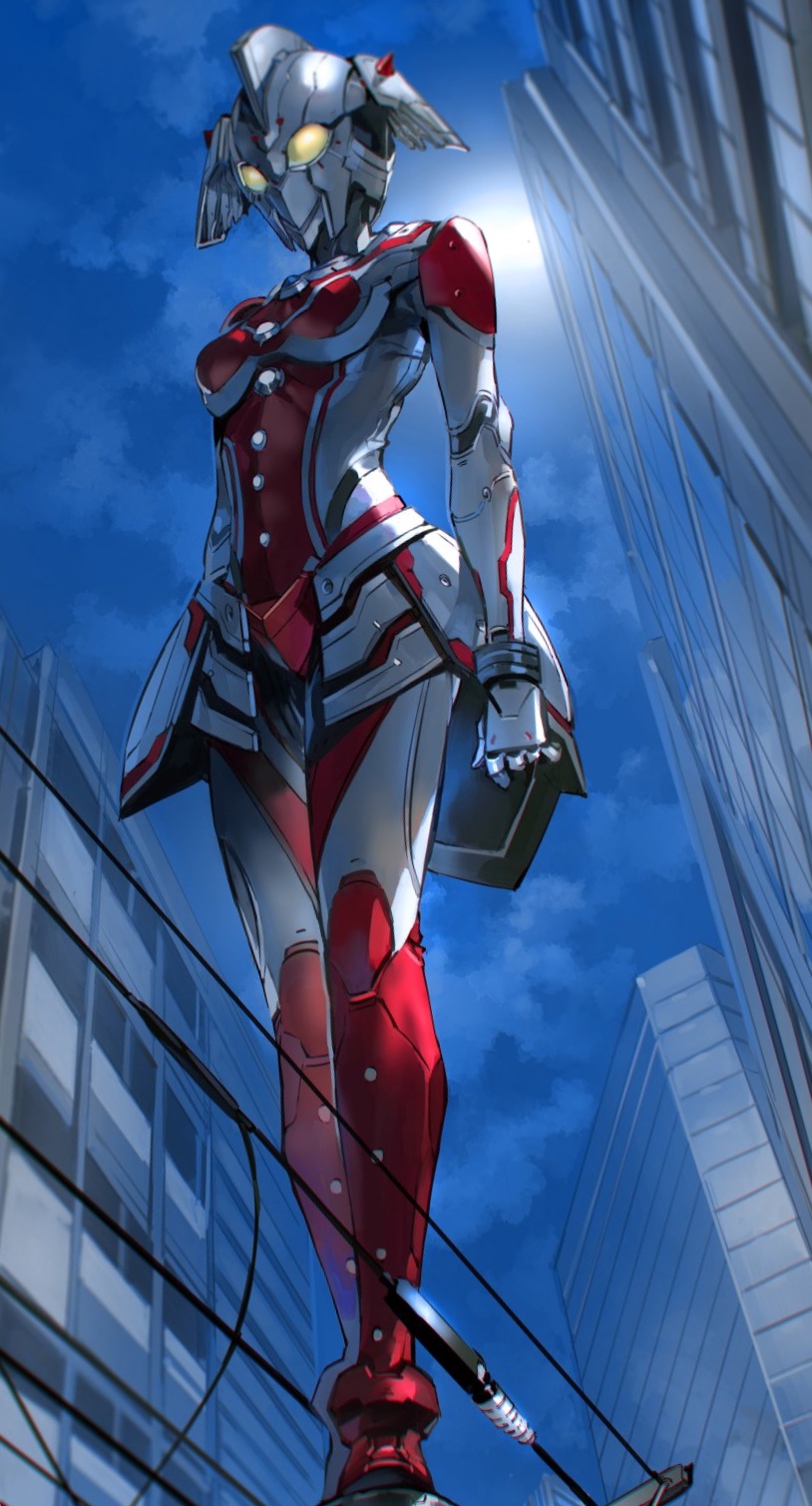 1girl, armor, blue_sky, breasts, building, cloud, cloudy_sky, full_armor