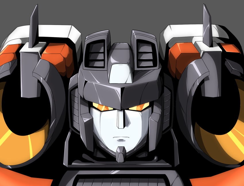 ark_line, decepticon, frown, grey_background, highres, looking_at_viewer, mecha, no_humans