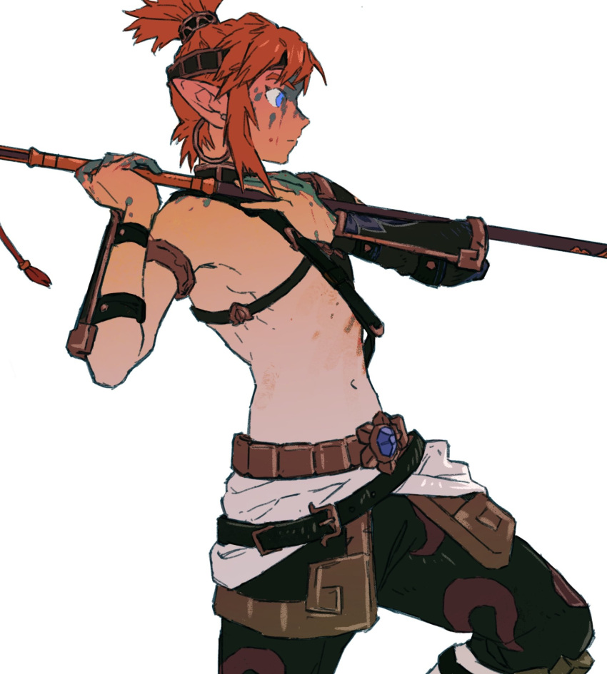 1boy, armor, belt, blonde_hair, blue_eyes, closed_mouth, desert_voe_set_(zelda), earrings