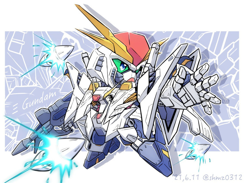 beam_rifle, blue_eyes, character_name, chibi, colored_sclera, commentary_request, dated, energy_gun