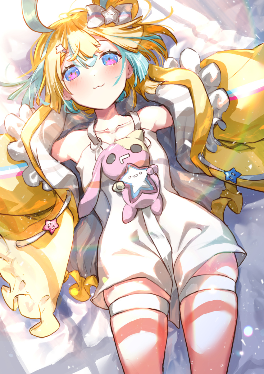 1girl, :3, ahoge, amakawa_hano, bangs, blonde_hair, blush, bow