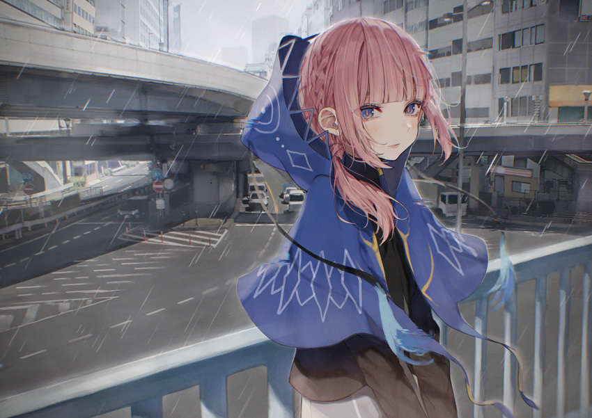 1girl, blue_eyes, blush, bridge, car, daluto_(hitomi555), ground_vehicle, highres