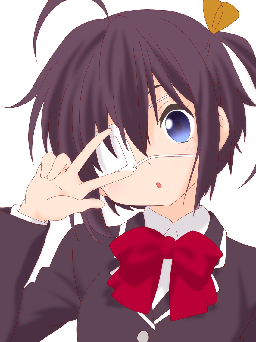 1girl, :o, ahoge, bangs, blue_eyes, blush, bow, bowtie