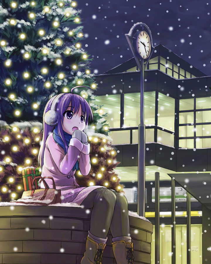 1girl, beidan, boots, child, clock, earmuffs, gift, original