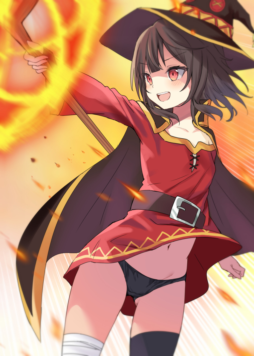 1girl, akino_ell, black_panties, brown_hair, clothes_lift, commentary, dress, dress_lift