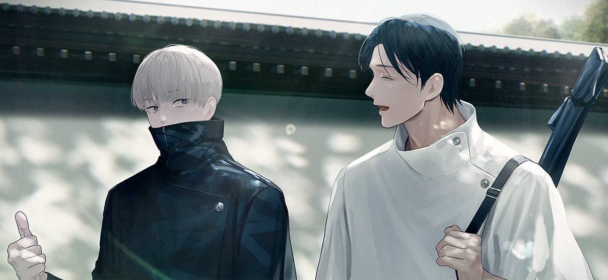 2boys, bangs, black_hair, black_jacket, building, buttons, closed_eyes, dappled_sunlight