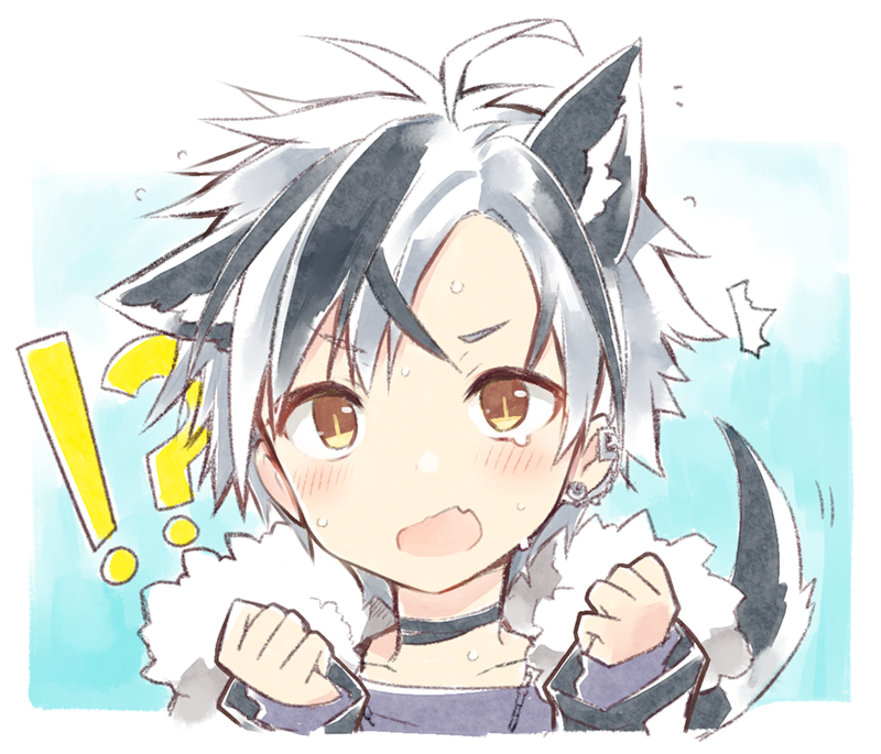 !?, 1boy, ^^^, ahoge, animal_ear_fluff, animal_ears, bangs, black_choker